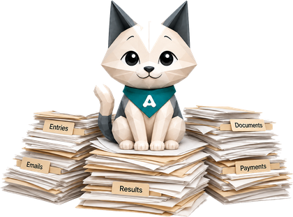 Amiko mascot keeping pet paperwork organised